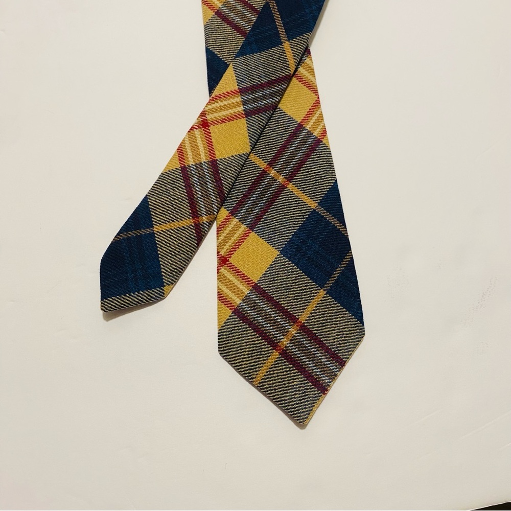 The Scotch House Elegant Plaid Wool Tie in Blue, Gold & Burgundy Made in England - Picture 2 of 5